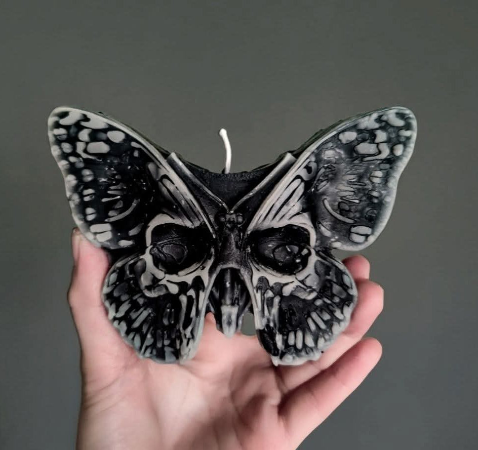 Marble Butterfly Skull Candle