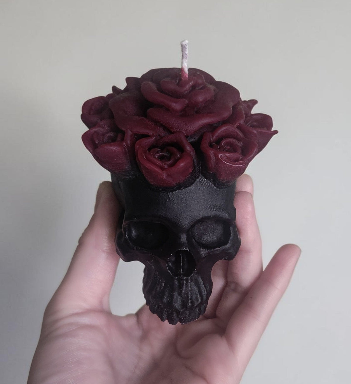 Thorned Majesty Burgundy Rose Skull Candle