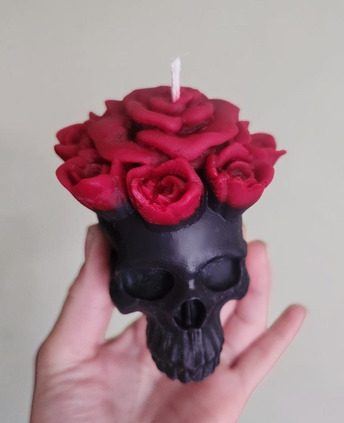 Thorned Majesty Crimson Rose Skull Candle