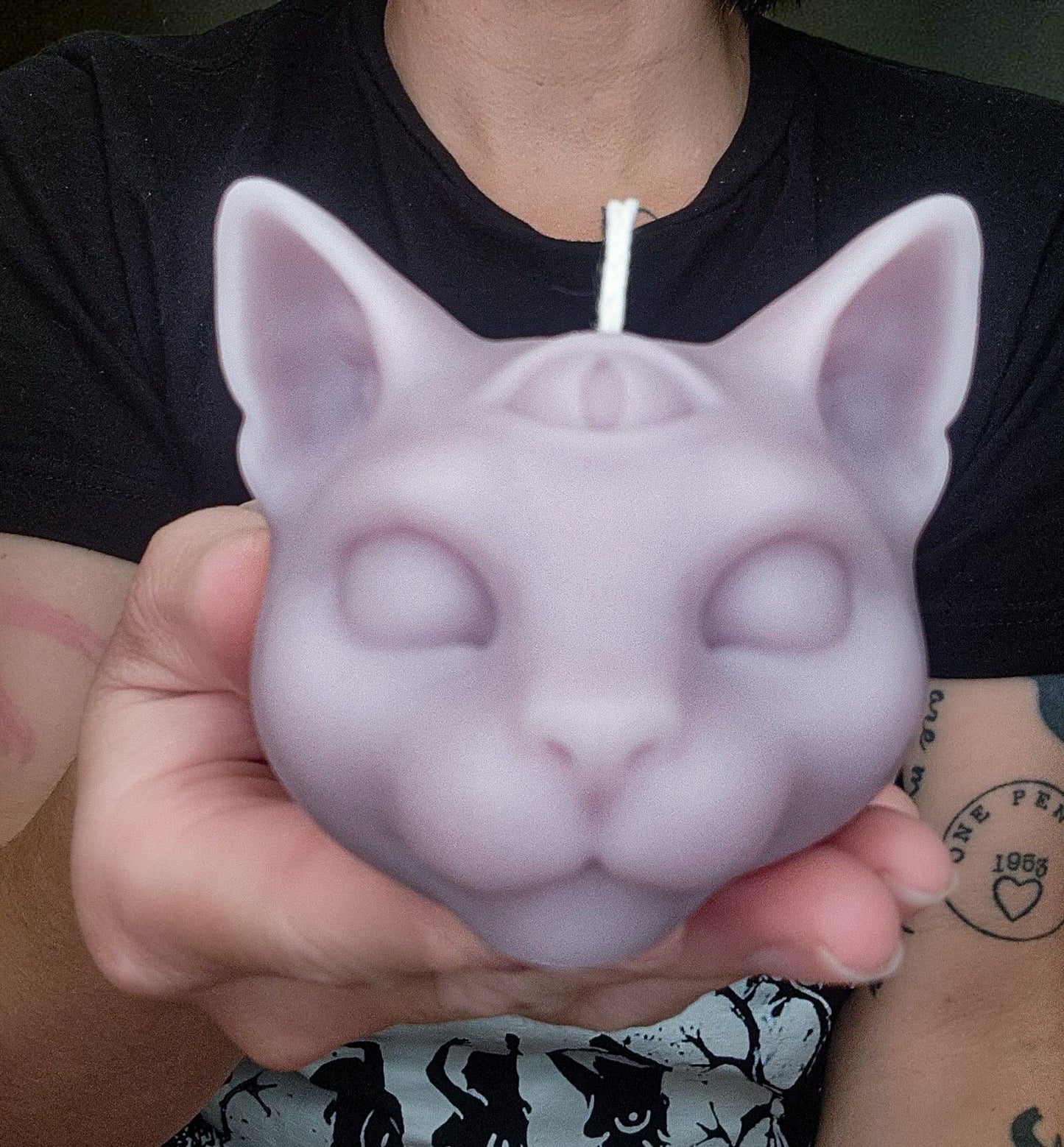 Grim Lavender Three Eyed Kitty Cat Candle