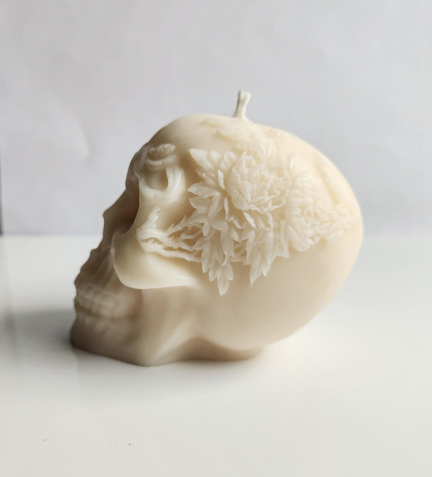 Floral Remains Skull Candle