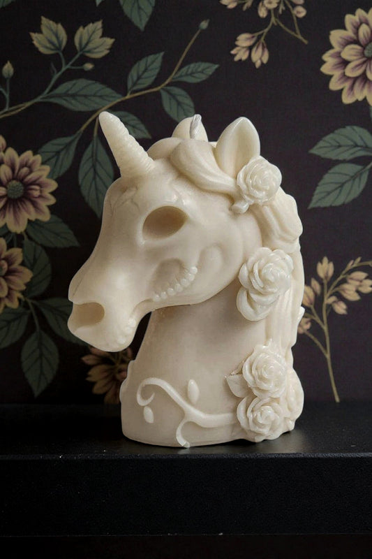 Unicorn Dreams Floral Skull Candle