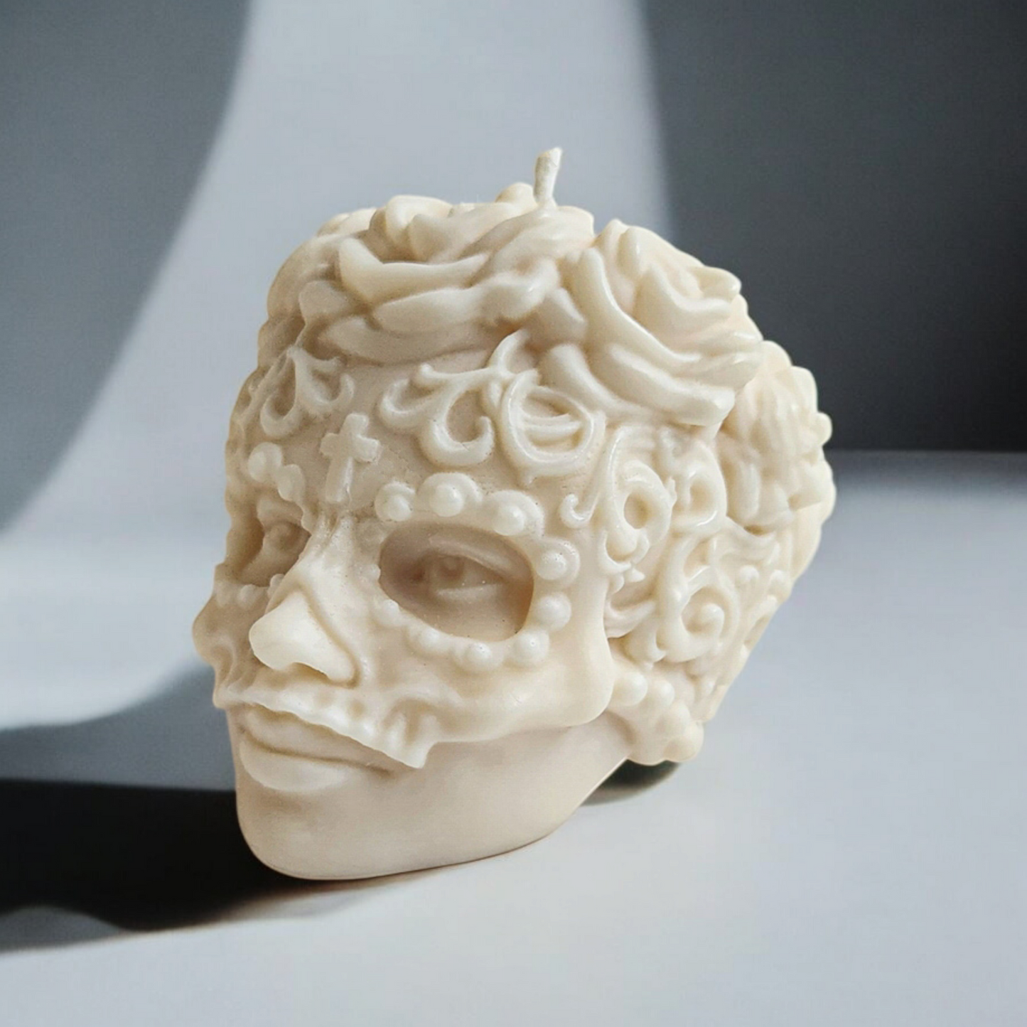 Masked Floral Skull Day of The Dead Lady Candle (Large)