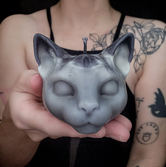 Marble Three Eyed Kitty Cat Candle