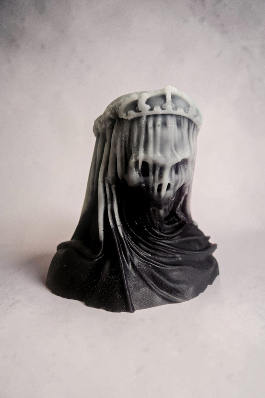 Crown of Shadows Veiled Marble Eclipse Death Skull Candle (Large)