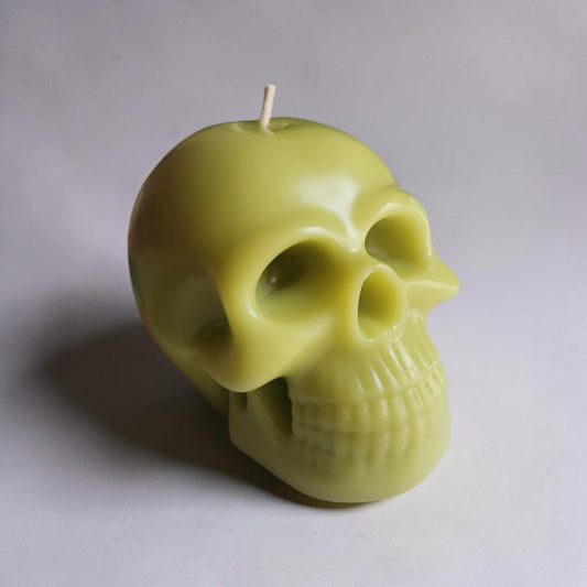 Chartreuse Gloomy Grin Skull Candle