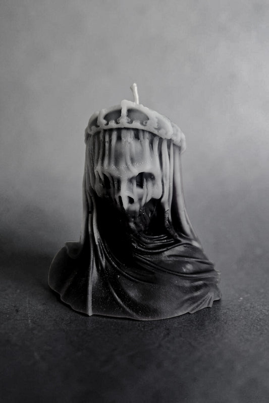 Crown of Shadows Veiled Marble Eclipse Death Skull Candle (Small)