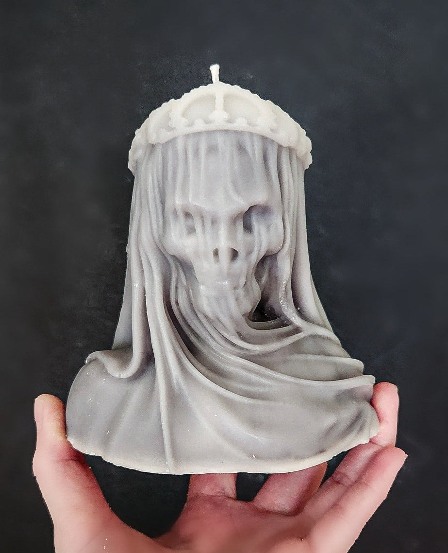 Marble Crown of Shadows Veiled Death Skull Candle (Large)