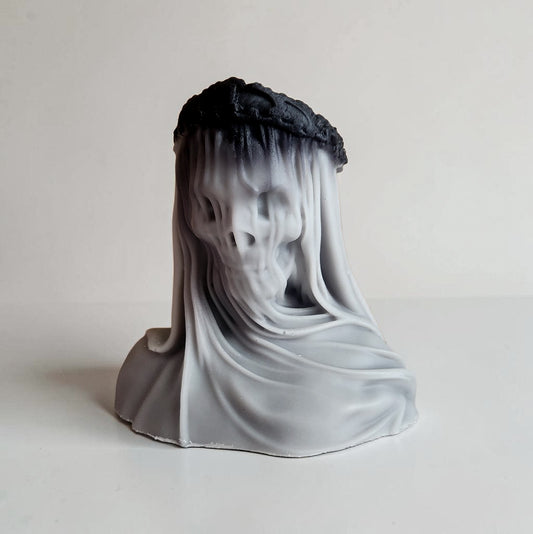 Crown of Shadows Veiled Marble Death Skull Candle (Medium)
