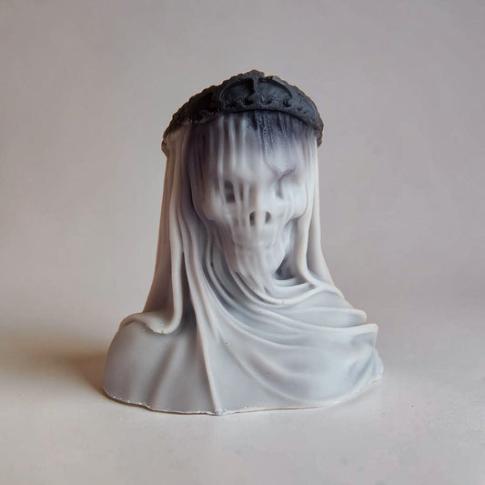 Crown of Shadows Veiled Marble Death Skull Candle (Small)
