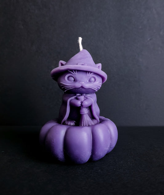 Velvet Hex Pumpkin Kitty Candle