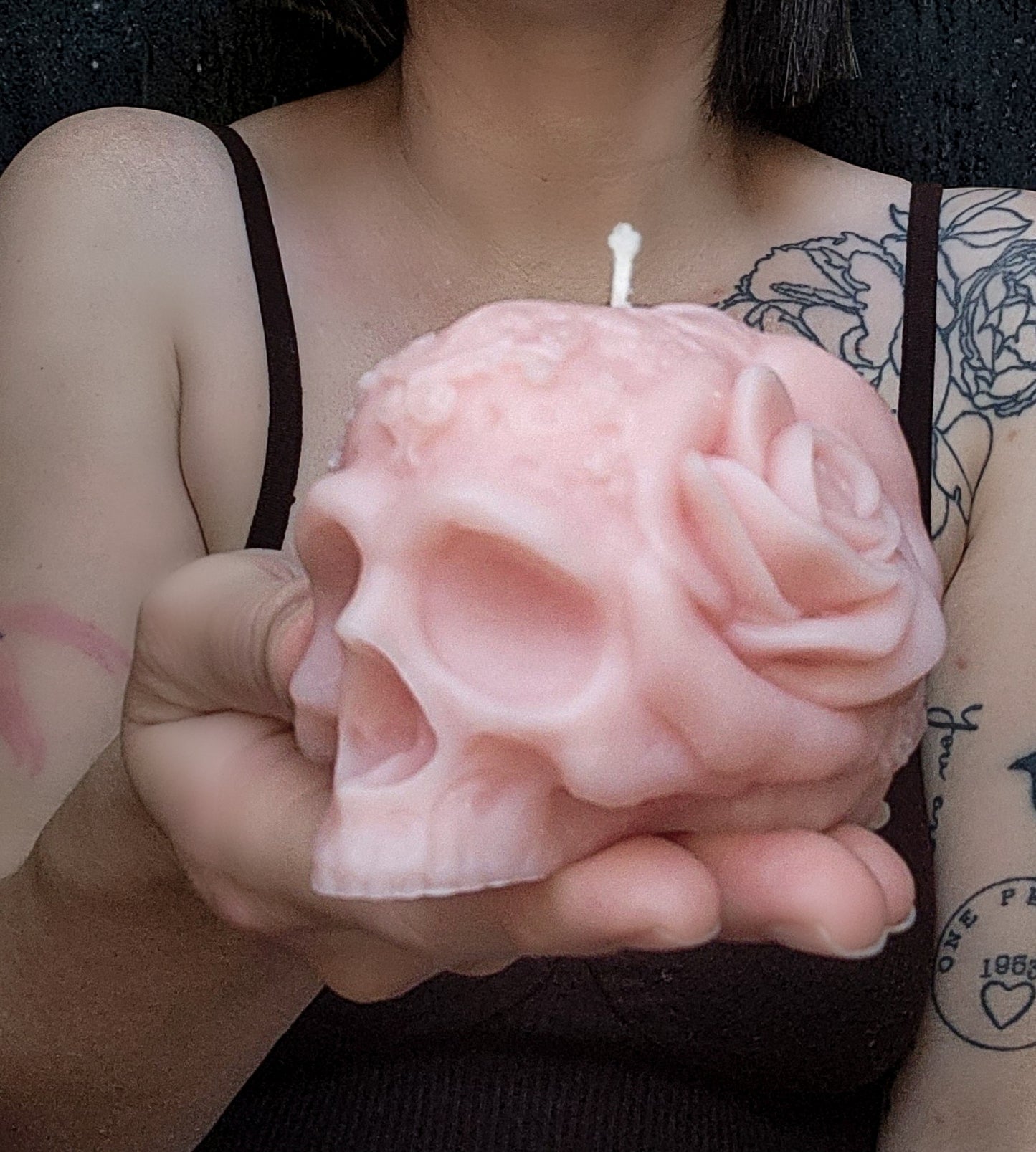 Eternal Bloom: The Blushing Afterlife Skull Candle