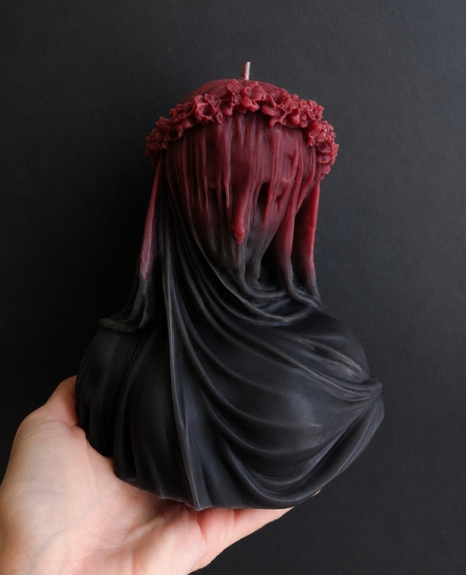 Crimson Mourning: The Veiled Queen Candle (Huge)