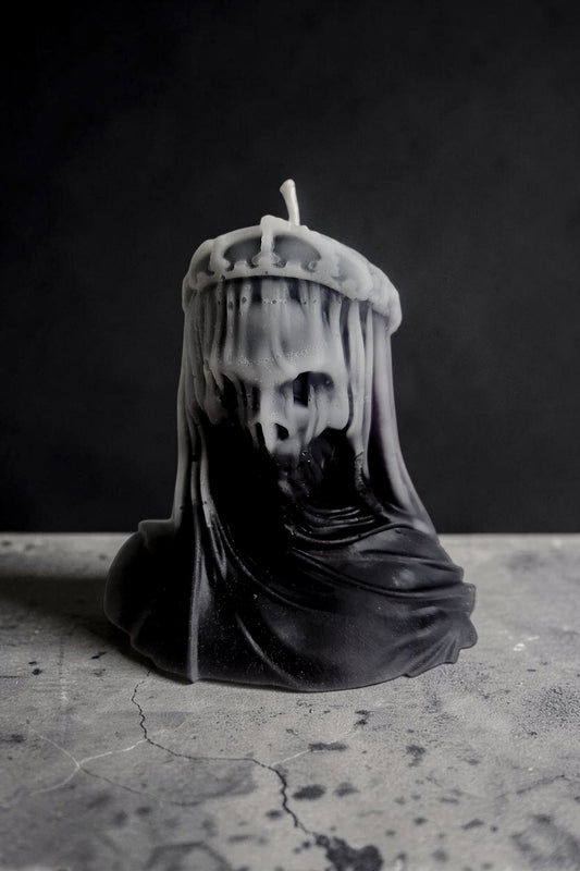Crown of Shadows Veiled Marble Eclipse Death Skull Candle (Medium)