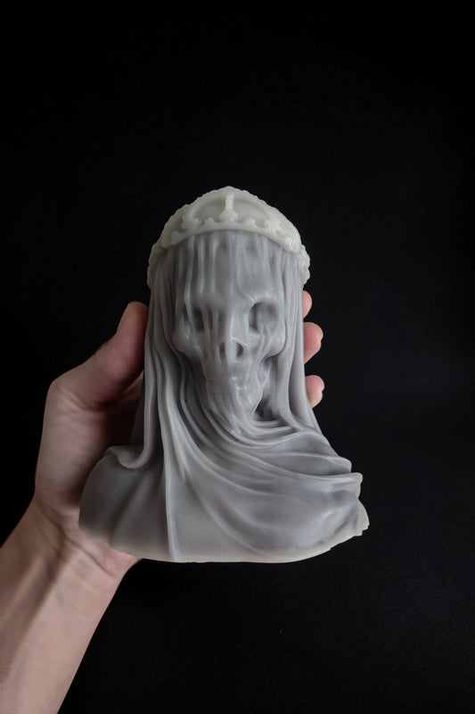 Marble Crown of Shadows Veiled Death Skull Candle (Medium)
