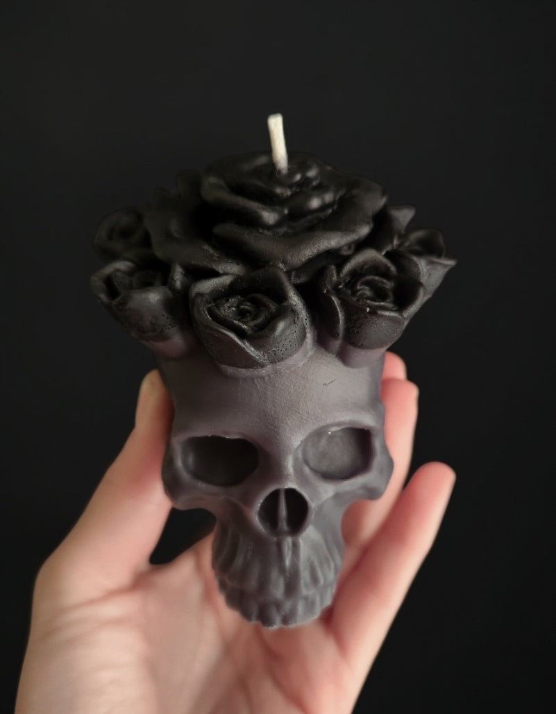 Funeral Bloom Rose Skull Candle